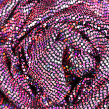Load image into Gallery viewer, 52" Cuttable Width, 200GSM, 2-Way Stretch Metallic Nylon/Polyester/Spandex with RED Hologram Sequins Knit Fabric by the Yard