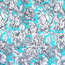 Load image into Gallery viewer, 58/60" 200GSM Coral&Skyblue Flower Patterned Venezia Knit Fabric with Puff by the Yard