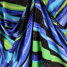 Load image into Gallery viewer, Blue-Green Wave Design Dew-Drops Single Span Jacquard Printed Fabric by the Yard