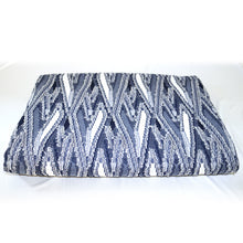 Load image into Gallery viewer, 58/60" Navy and White Diamond Patterned Terry Rayon Clip Knit Jacquard Fabric by the Yard