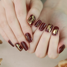 Load image into Gallery viewer, Zipkok® Gel Nail Strips - Burgundy Foil Art