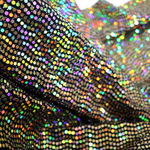 Load image into Gallery viewer, 52" Cuttable Width, 200GSM, 2-Way Stretch Metallic Nylon/Polyester/Spandex with Gold Hologram Sequins Knit Fabric by the Yard