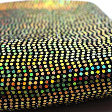 Load image into Gallery viewer, 52" Cuttable Width, 200GSM, 2-Way Stretch Metallic Nylon/Polyester/Spandex with Gold Hologram Sequins Knit Fabric by the Yard