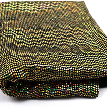 Load image into Gallery viewer, 52" Cuttable Width, 200GSM, 2-Way Stretch Metallic Nylon/Polyester/Spandex with Gold Hologram Sequins Knit Fabric by the Yard