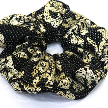 Load image into Gallery viewer, Handmade Black Fabric with Gold Foil Hair Scrunchies Hair Bands Hair Accessories