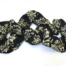 Load image into Gallery viewer, Handmade Black Fabric with Gold Foil Hair Scrunchies Hair Bands Hair Accessories