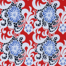 Load image into Gallery viewer, Blue Flowers with Red Background Fabric with Puff