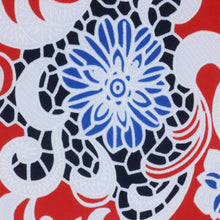 Load image into Gallery viewer, Blue Flowers with Red Background Fabric with Puff