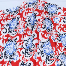 Load image into Gallery viewer, Blue Flowers with Red Background Fabric with Puff