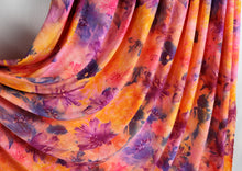 Load image into Gallery viewer, 58/60" 180GSM PURPLE-ORANGE Flower Tie-Dyed Paper Printed Polyester Single Spandex Knit Jacquard Fabric by the Yard