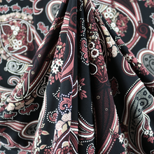 Load image into Gallery viewer, 60" Black-Brown Paisley design ITY Knit Printed Fabric with Puff by the Yard