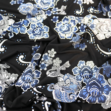 Load image into Gallery viewer, 58/60" 200GSM 4 Color Flowers with Black Background ITY Knit Jersey Fabric with Puff by the Yard