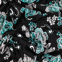 Load image into Gallery viewer, 58/60" 200GSM 4 Color Flowers with Black Background ITY Knit Jersey Fabric with Puff by the Yard