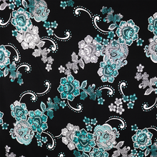 Load image into Gallery viewer, 58/60" 200GSM 4 Color Flowers with Black Background ITY Knit Jersey Fabric with Puff by the Yard