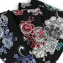 Load image into Gallery viewer, 58/60" 200GSM 4 Color Flowers with Black Background ITY Knit Jersey Fabric with Puff by the Yard