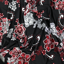 Load image into Gallery viewer, 58/60" 200GSM 4 Color Flowers with Black Background ITY Knit Jersey Fabric with Puff by the Yard