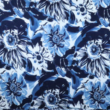 Load image into Gallery viewer, 58/60" 185GSM Navy-Blue Flower Printed Polyester/Spandex Stretchy Embroidered Knit Jacquard Fabric by the Yard