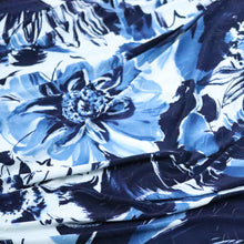 Load image into Gallery viewer, 58/60" 185GSM Navy-Blue Flower Printed Polyester/Spandex Stretchy Embroidered Knit Jacquard Fabric by the Yard