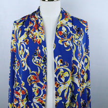 Load image into Gallery viewer, 58/60" 200GSM Gold Damask Patterns on Blue Background ITY Knit Fabric with Puff by the Yard