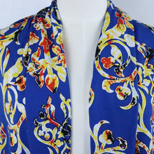 Load image into Gallery viewer, 58/60" 200GSM Gold Damask Patterns on Blue Background ITY Knit Fabric with Puff by the Yard