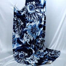 Load image into Gallery viewer, 58/60" 185GSM Navy-Blue Flower Printed Polyester/Spandex Stretchy Embroidered Knit Jacquard Fabric by the Yard