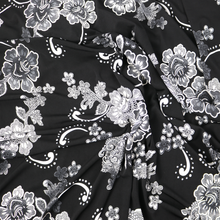 Load image into Gallery viewer, 58/60" 200GSM 4 Color Flowers with Black Background ITY Knit Jersey Fabric with Puff by the Yard