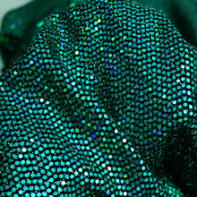 Load image into Gallery viewer, 52&quot; Cuttable Width, 200GSM, 2-Way Stretch Metallic Nylon/Polyester/Spandex with GREEN Hologram Sequins Knit Fabric by the Yard
