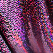 Load image into Gallery viewer, 52&quot; Cuttable Width, 200GSM, 2-Way Stretch Metallic Nylon/Polyester/Spandex with RED Hologram Sequins Knit Fabric by the Yard
