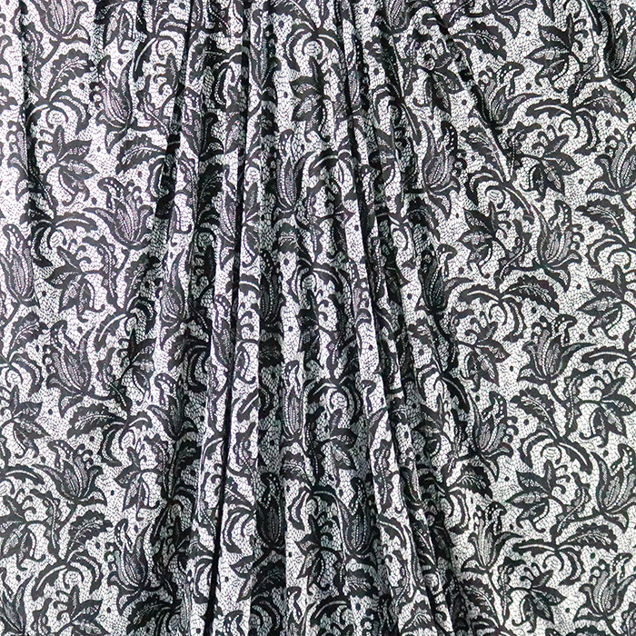 Black Lined Flowers with White Ground Single Jacquard
