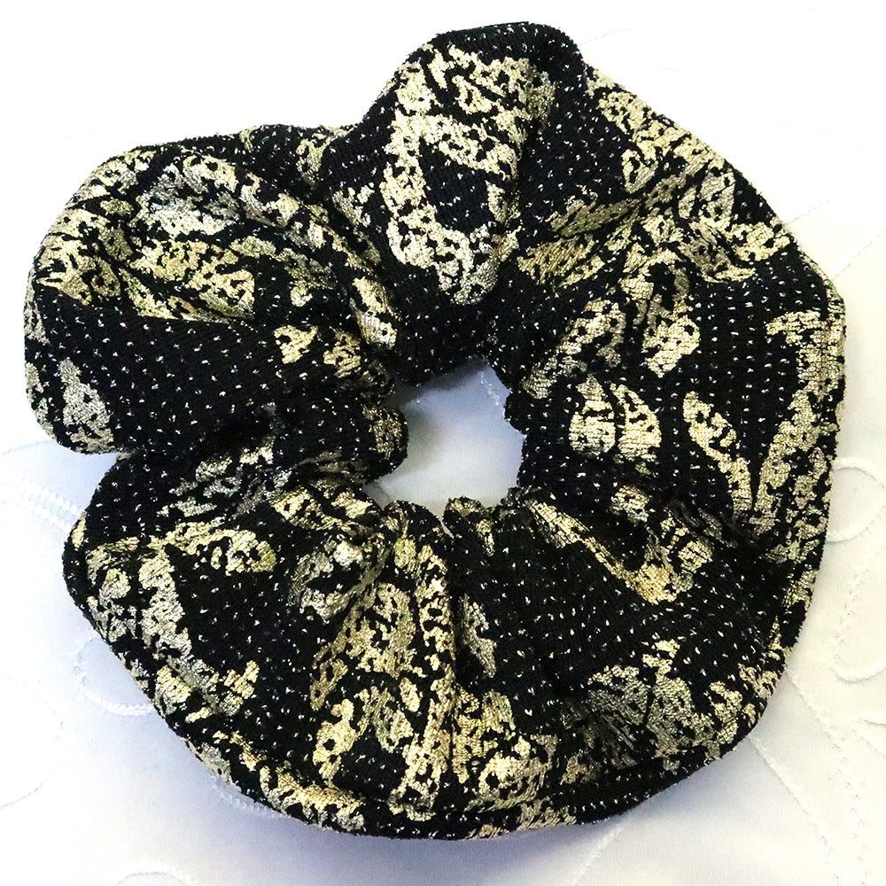 Handmade Black Fabric with Gold Foil Hair Scrunchies Hair Bands Hair Accessories