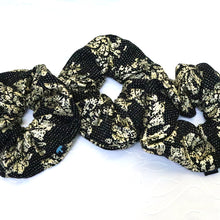 Load image into Gallery viewer, Handmade Black Fabric with Gold Foil Hair Scrunchies Hair Bands Hair Accessories
