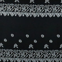 Load image into Gallery viewer, 54/56&quot; White Royal Rose with Hearts Black Background Cotton/Polyester/Spandex Knit Fabric by the Yard
