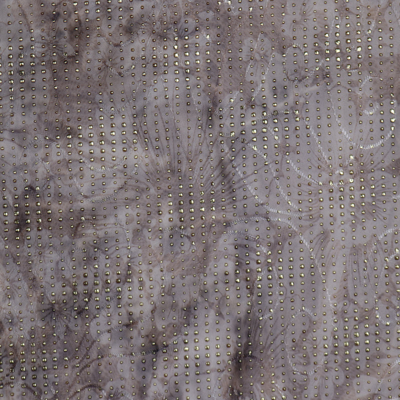 Taupe Flower Pattern Tied-Dyed Fabric with Gold Dew-Drops
