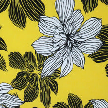 Load image into Gallery viewer, 58/60&quot; 200GSM Black and White Flowers with Yellow Background Printed Polyester/Spandex ITY Knit Jersey fabric with Puff by the Yard
