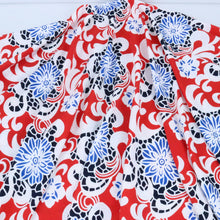 Load image into Gallery viewer, Blue Flowers with Red Background Fabric with Puff
