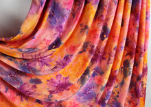 Load image into Gallery viewer, 58/60&quot; 180GSM PURPLE-ORANGE Flower Tie-Dyed Paper Printed Polyester Single Spandex Knit Jacquard Fabric by the Yard
