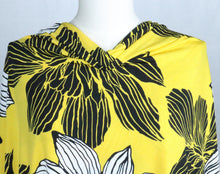 Load image into Gallery viewer, 58/60&quot; 200GSM Black and White Flowers with Yellow Background Printed Polyester/Spandex ITY Knit Jersey fabric with Puff by the Yard
