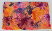 Load image into Gallery viewer, 58/60&quot; 180GSM PURPLE-ORANGE Flower Tie-Dyed Paper Printed Polyester Single Spandex Knit Jacquard Fabric by the Yard
