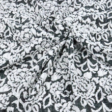 Load image into Gallery viewer, 52/54&quot; Black-Ivory Flowers with Leaves Cotton/Polyester/Spandex Knit Fabric by the Yard
