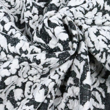 Load image into Gallery viewer, 52/54&quot; Black-Ivory Flowers with Leaves Cotton/Polyester/Spandex Knit Fabric by the Yard

