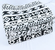 Load image into Gallery viewer, 54/56&quot; Black-White Ethnic Patterned Cotton/Polyester/Spandex Knit Fabric by the Yard

