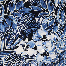Load image into Gallery viewer, 58/60&quot; 200GSM Navy Tropical Flowers with Geometric Patterned Background ITY Knit Fabric with Puff by the Yard
