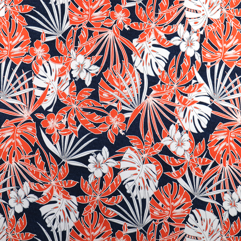 Orange and White Palm Trees with Puff Lining on Navy Background