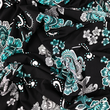 Load image into Gallery viewer, 58/60&quot; 200GSM 4 Color Flowers with Black Background ITY Knit Jersey Fabric with Puff by the Yard
