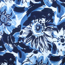 Load image into Gallery viewer, 58/60&quot; 185GSM Navy-Blue Flower Printed Polyester/Spandex Stretchy Embroidered Knit Jacquard Fabric by the Yard
