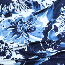 Load image into Gallery viewer, 58/60&quot; 185GSM Navy-Blue Flower Printed Polyester/Spandex Stretchy Embroidered Knit Jacquard Fabric by the Yard
