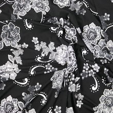 Load image into Gallery viewer, 58/60&quot; 200GSM 4 Color Flowers with Black Background ITY Knit Jersey Fabric with Puff by the Yard
